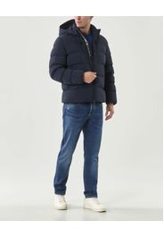 Piumino Matt Woolrich blu in nylon stretch opaco con cappuccio staccabile