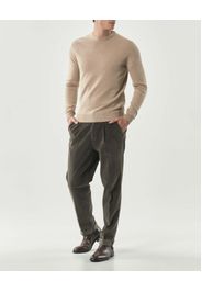 Maglia girocollo Woolrich beige in lambswool di pura lana con logo ricamato sul polso