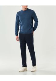 Maglia girocollo Woolrich ottanio in pura lana con logo ricamato in tono sul fondo