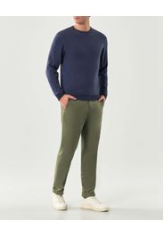 Maglia girocollo Woolrich blu indaco in pura lana con logo ricamato in tono sul fondo