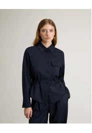 Shacket blu Woolrich in tela di misto lana con coulisse in vita e tasca sul petto