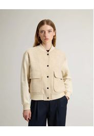Bomber color panna Woolrich in felpa di cotone con parte anteriore in lana