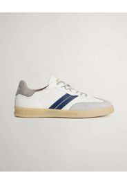 Sneakers Woolrich Doubleu Tennis bianche in pelle con inserto taupe sul tallone e bande laterali blu