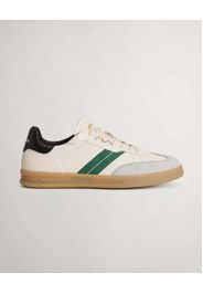 Sneakers Woolrich Doubleu Tennis bianche in pelle con inserto nero sul tallone e bande laterali verdi