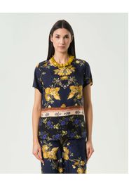 Blusa Wu'Side blu in raso di viscosa con motivo floreale all-over