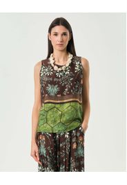 Top Wu'Side color moro in raso di viscosa girocollo con motivo floreale all-over