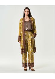 Pantaloni Wu'Side color senape in raso di viscosa con stampa floreale dalla linea dritta e vita elasticizzata