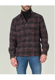 Overshirt nera e rossa in flanella di puro cotone a fantasia check