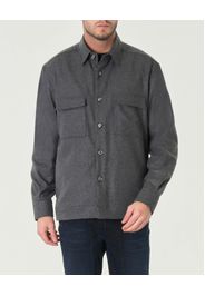Overshirt Xacus color antracite in flanella di misto lana stretch con tasconi applicati sul petto