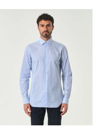 Camicia bastoncino bianco azzurro in puro cotone tailor fit