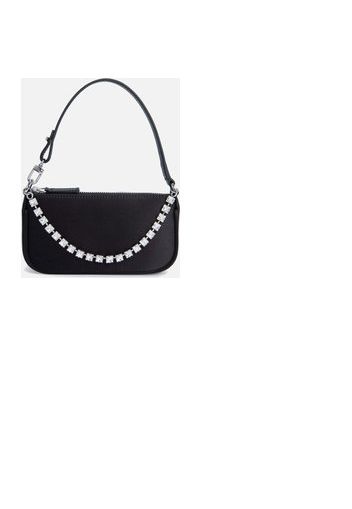 BY FAR Mini Rachel Satin and Rhinestone Chain Bag