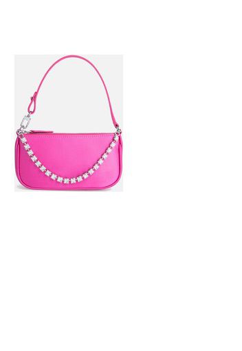 BY FAR Mini Rachel Satin and Rhinestone Chain Bag