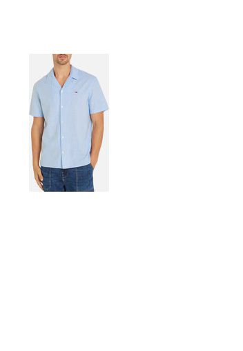 Tommy Jeans Men's Linen Blend Camp Collar Shirt - Moderate Blue