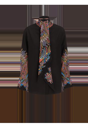 Printed Silk Shirt With Ribbon At Neck