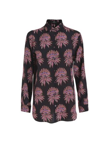 Silk Shirt With Printed Plant Patterns