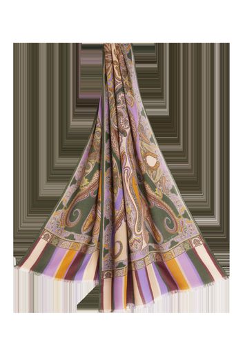 Wool And Silk Scarf With Striped Paisley Print