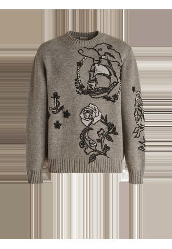 Virgin Wool Jumper With Old School Tattoo Embroidery