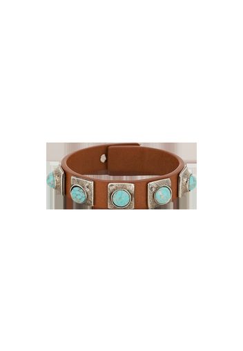 Leather Crown Me Bracelet With Studs And Cabochon Stones