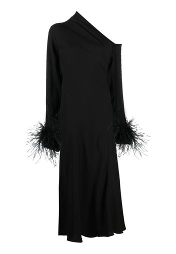 16Arlington feather-trim one-shoulder dress - Black