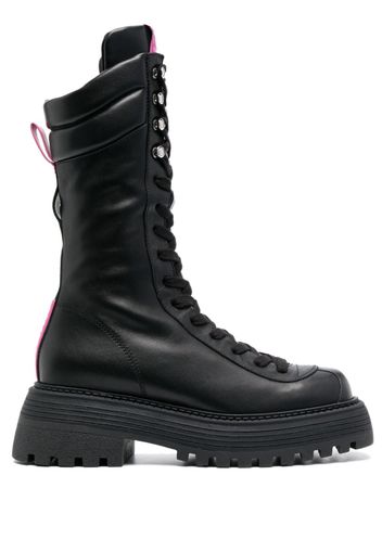 3juin logo-patch leather boots - Black