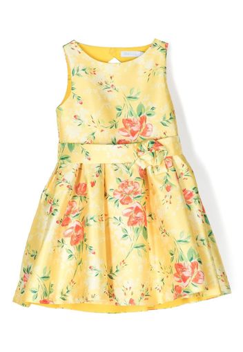 Abel & Lula floral-appliqué pleated dress - Yellow