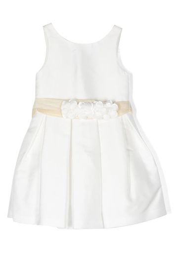 Abel & Lula floral-appliqué pleated dress - White