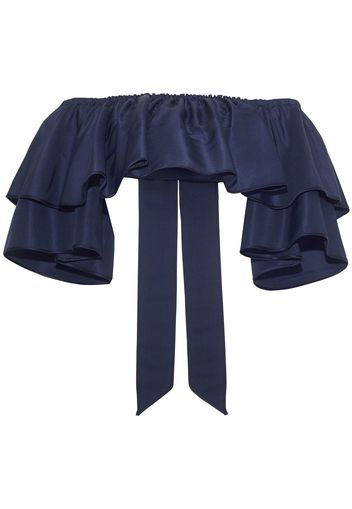 Adam Lippes ruffled silk off-shoulder crop top - Blue