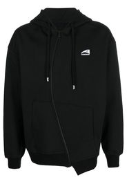 Ader Error curved-zip long-sleeve hoodie - Black