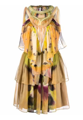 Alberta Ferretti abstract-print silk tiered dress - Green