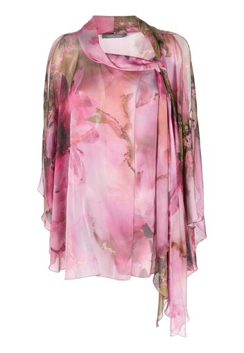 Alberta Ferretti floral-print semi-sheer silk blouse - Pink