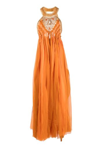 Alberta Ferretti stone-embellished fringed maxi dress - Orange