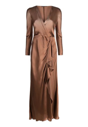 Alberta Ferretti draped wrap-effect satin maxi dress - Brown