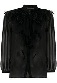 sheer feather trim shirt