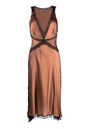 Alberta Ferretti lace-trim V-neck midi dress - Brown