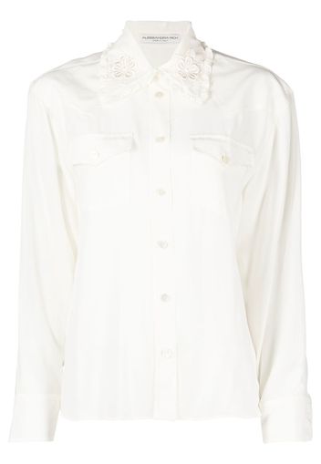 Alessandra Rich floral-embroidered silk shirt - White