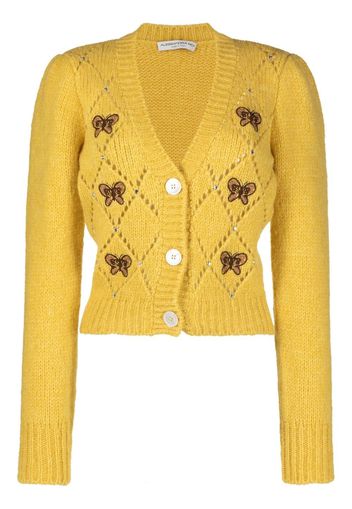 Alessandra Rich butterfly-embroidered pointelle cardigan - 1795 YELLOW