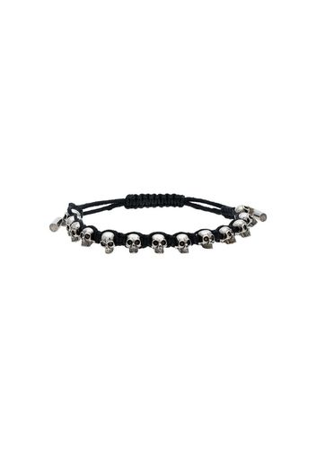 black and silver metallic skulls drawstring bracelet