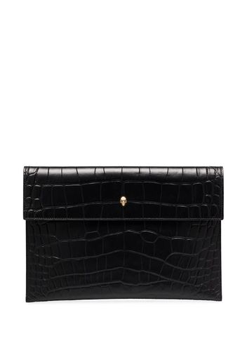 black mock croc leather envelope clutch bag