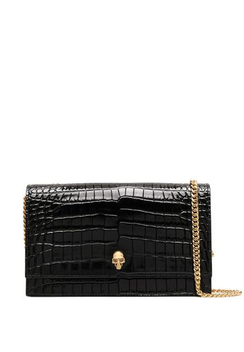 skull motif crocodile effect shoulder bag