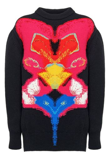 Alexander McQueen Orchid-intarsia wool jumper - Black