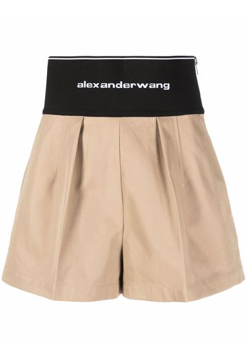 Alexander Wang logo-waist pleat-detail shorts - Brown