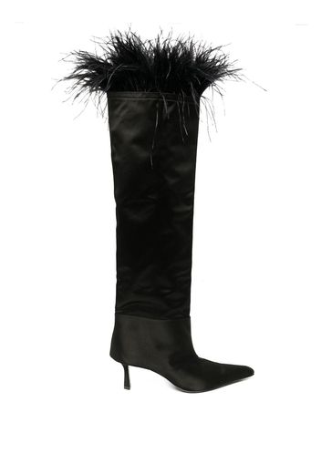 Alexander Wang Viola feather-trim satin boots - Black