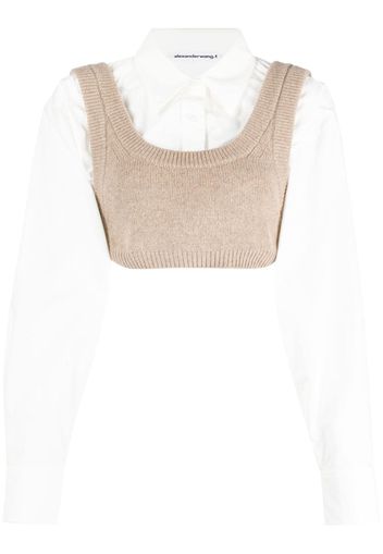 Alexander Wang layered poplin crop top - Neutrals