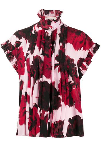 floral print ruffle neck shirt