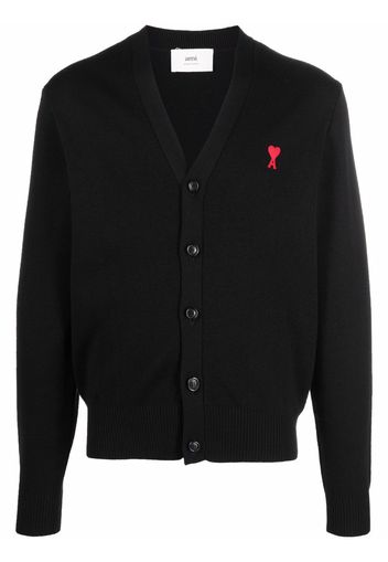 AMI Paris logo-embroidered V-neck cardigan - Black