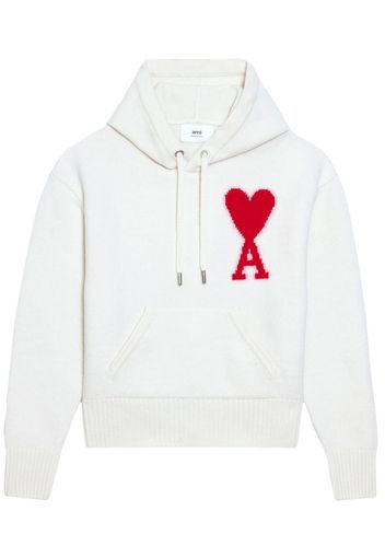 AMI Paris logo-intarsia knit hoodie - White