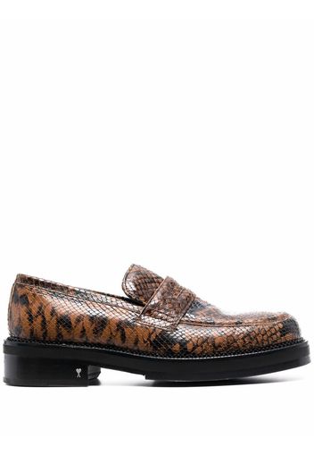 AMI Paris snakeskin-effect leather loafers - Brown