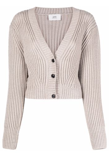 AMI Paris cropped ribbed-knit cardigan - Neutrals