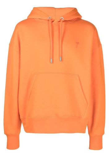 AMI Paris embroidered-motif drawstring hoodie - Orange