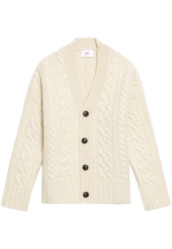 AMI Paris V-neck cable knit cardigan - White